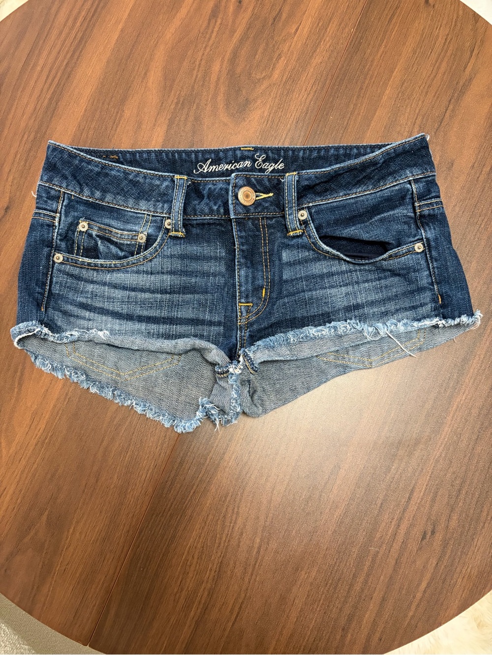 American Eagle Outfitters Dark Blue Denim Frayed Cutoff Shorts
